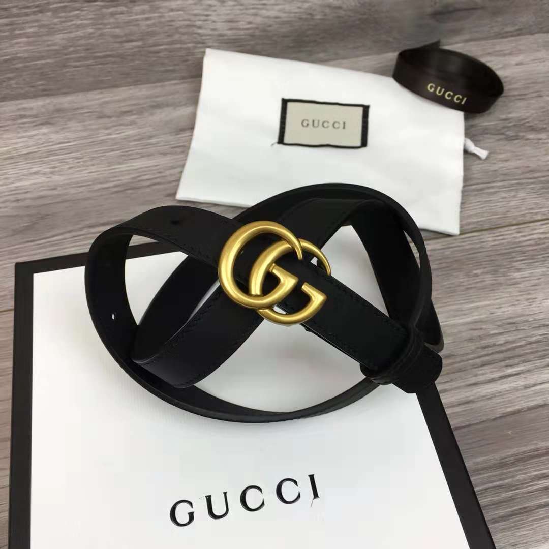 Schwarzer Gucci-Ledergürtel mit goldener Doppel-G-Schnalle (2 cm) - EUR FASHION