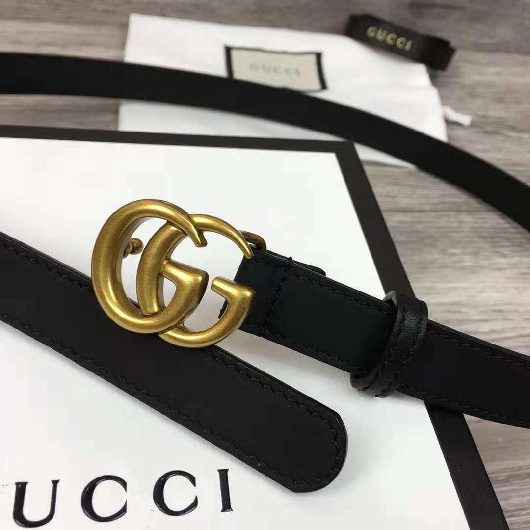 Schwarzer Gucci-Ledergürtel mit goldener Doppel-G-Schnalle (2 cm) - EUR FASHION