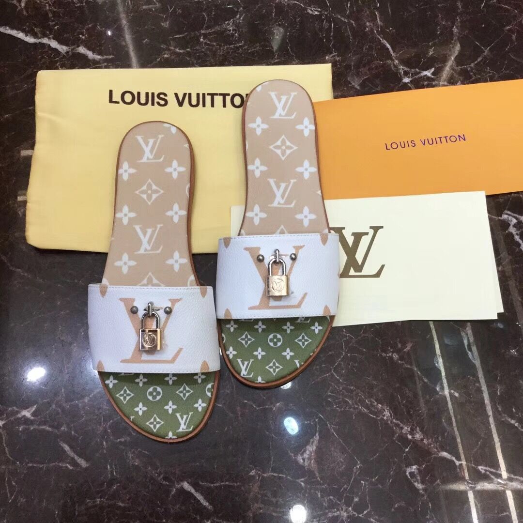 Flache Mules „Lock It“ von Louis Vuitton in Weiß/Mokkabraun - EUR FASHION