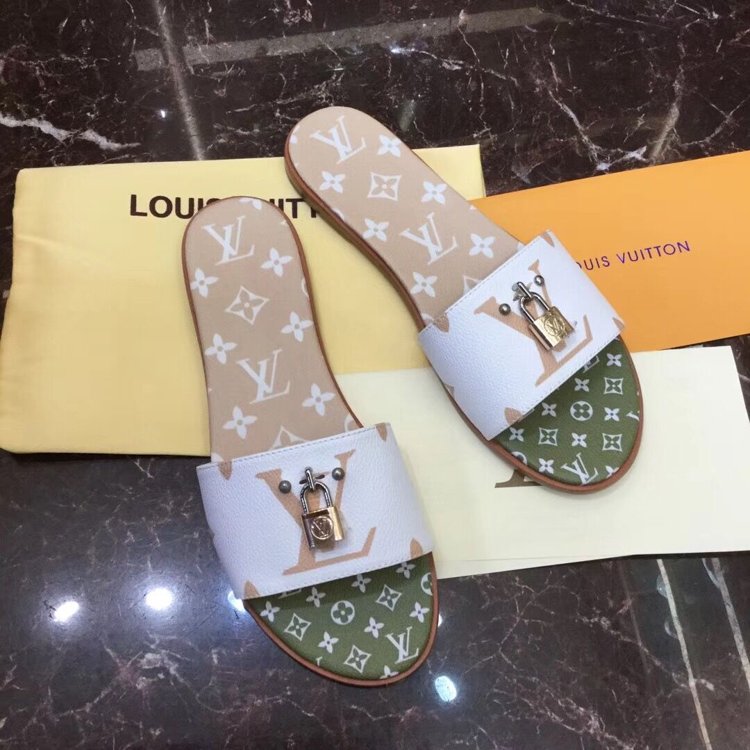 Flache Mules „Lock It“ von Louis Vuitton in Weiß/Mokkabraun - EUR FASHION
