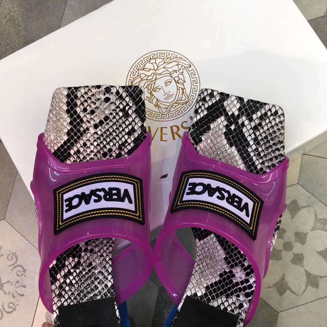 Versace 90S Vintage Logo Sandalen mit mittlerem Absatz (Lila) - EUR FASHION