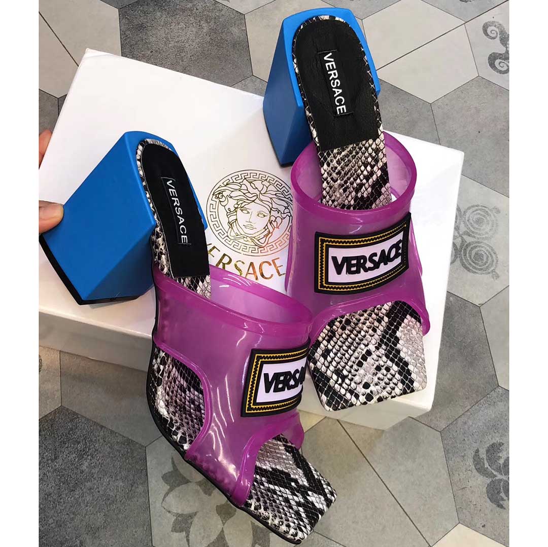 Versace 90S Vintage Logo Sandalen mit mittlerem Absatz (Lila) - EUR FASHION