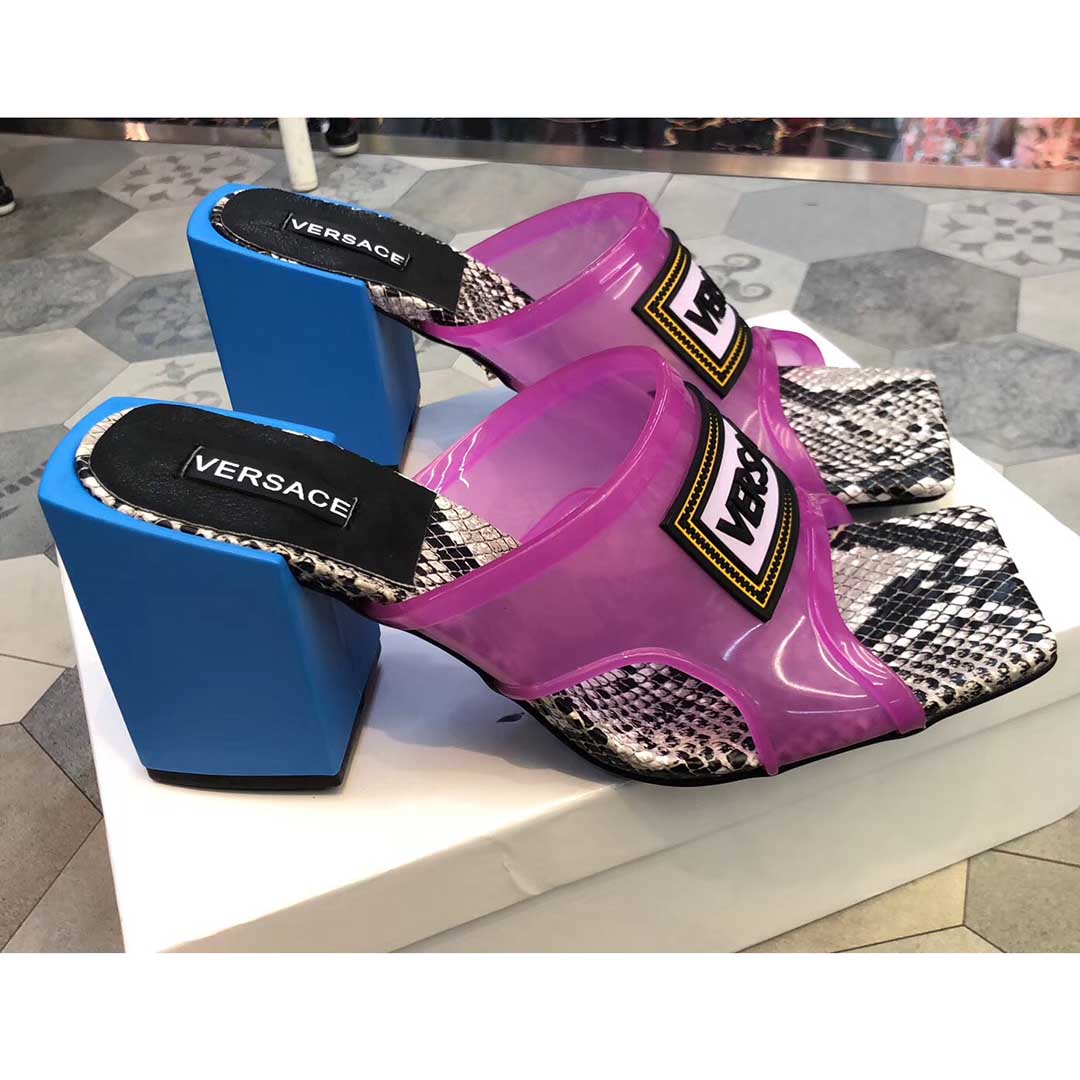 Versace 90S Vintage Logo Sandalen mit mittlerem Absatz (Lila) - EUR FASHION