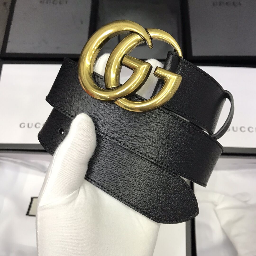 Schwarzer Gucci-Ledergürtel mit goldener Doppel-G-Schnalle - EUR FASHION