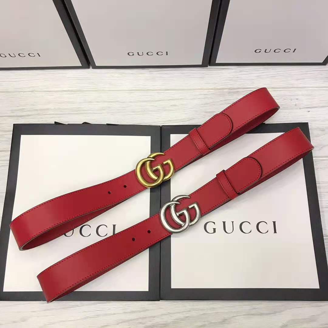 Roter Gucci-Ledergürtel mit Doppel-G-Schnalle - EUR FASHION