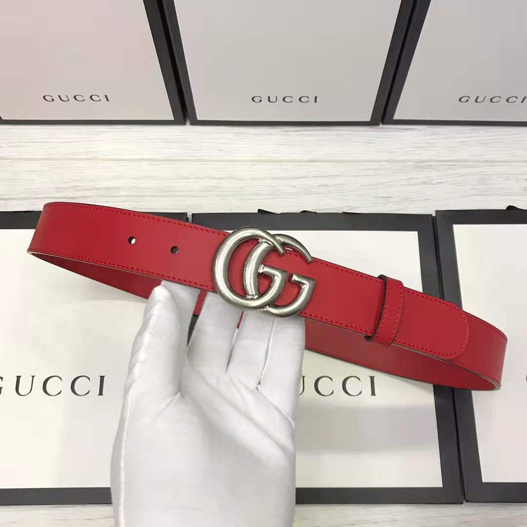 Roter Gucci-Ledergürtel mit Doppel-G-Schnalle - EUR FASHION