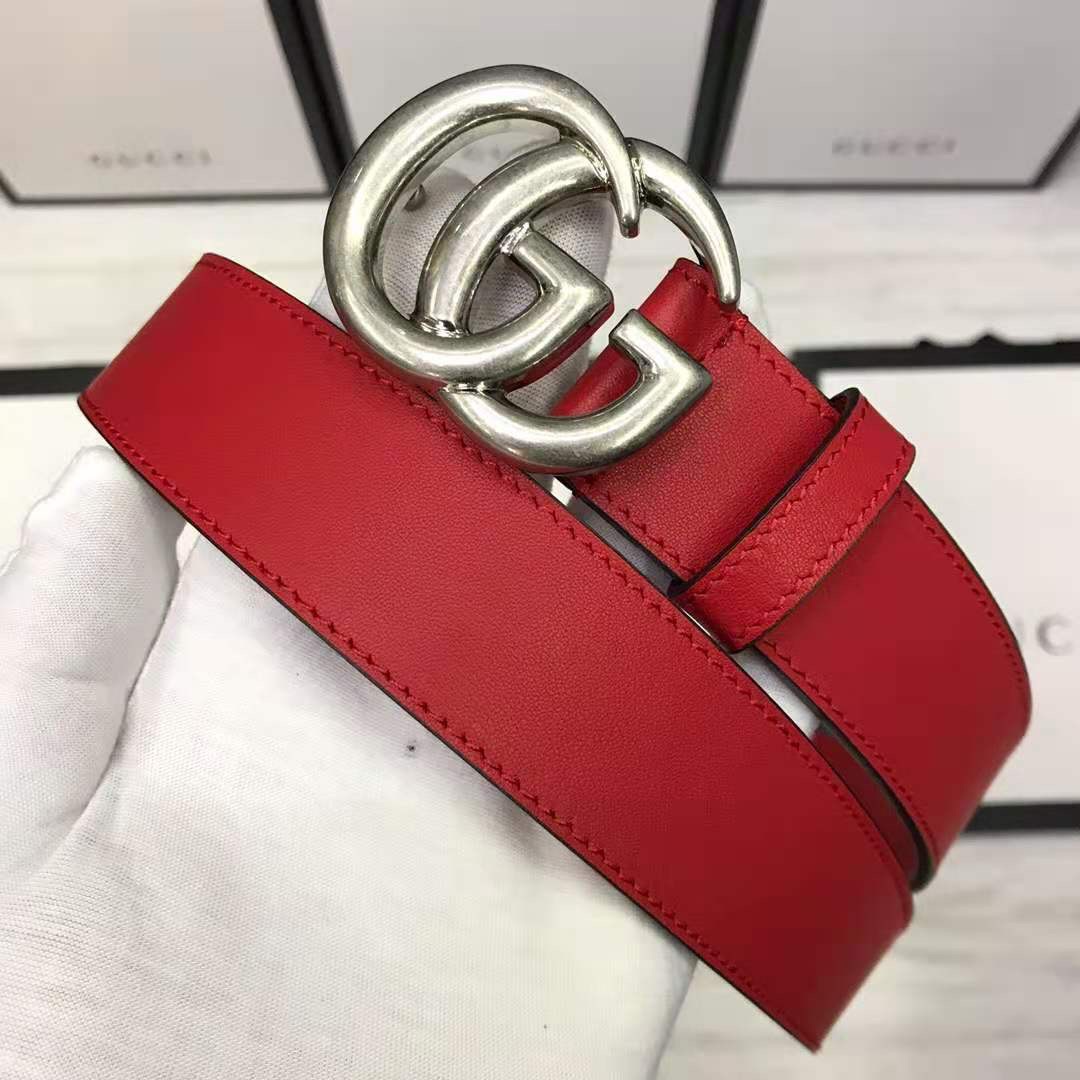 Roter Gucci-Ledergürtel mit Doppel-G-Schnalle - EUR FASHION