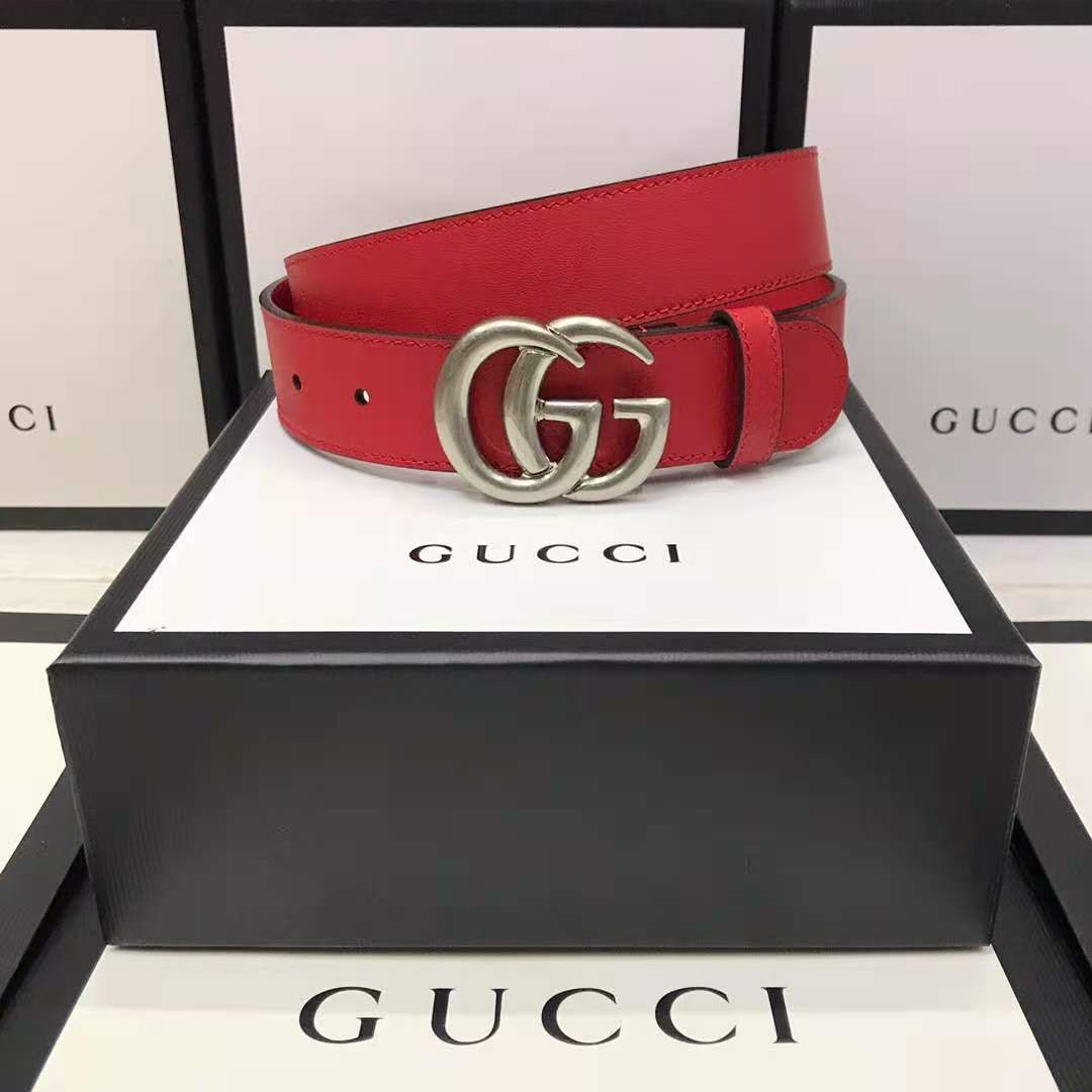 Roter Gucci-Ledergürtel mit Doppel-G-Schnalle - EUR FASHION