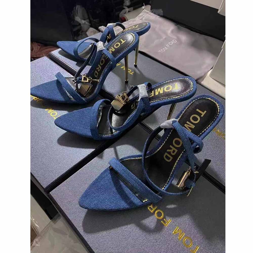 Tom Ford 10 cm Denim Lock&Key Stiletto-Sandalen - EUR FASHION