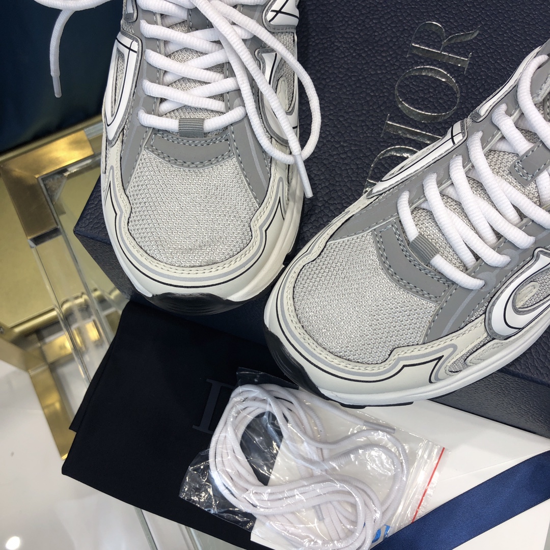 Dior B30 Sneaker, graues Mesh und weißer technischer Stoff - EUR FASHION