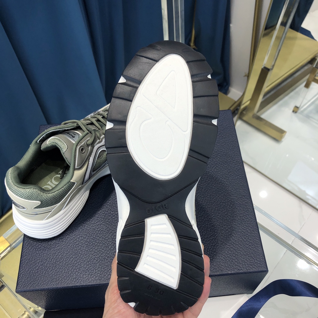 Dior B30 Sneaker Olivfarbenes Mesh und cremefarbener technischer Stoff - EUR FASHION