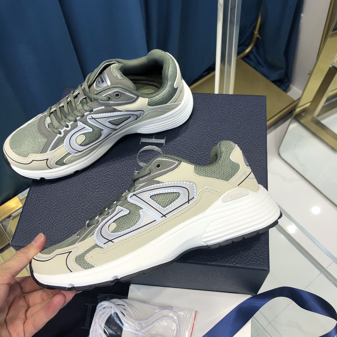 Dior B30 Sneaker Olivfarbenes Mesh und cremefarbener technischer Stoff - EUR FASHION