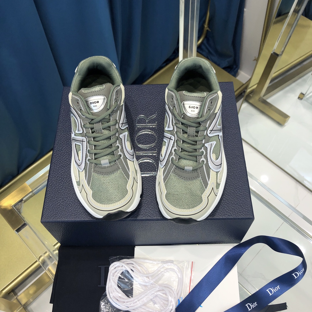 Dior B30 Sneaker Olivfarbenes Mesh und cremefarbener technischer Stoff - EUR FASHION