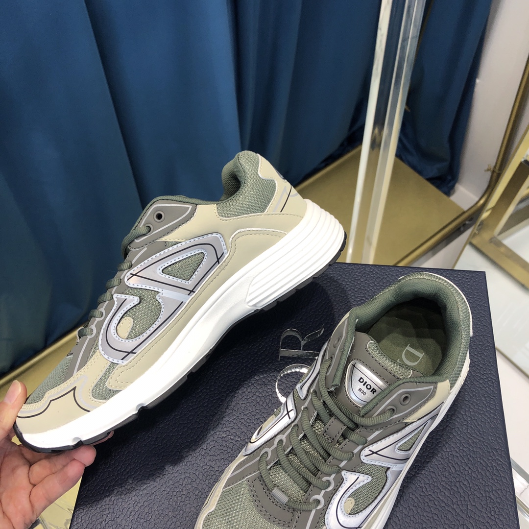 Dior B30 Sneaker Olivfarbenes Mesh und cremefarbener technischer Stoff - EUR FASHION