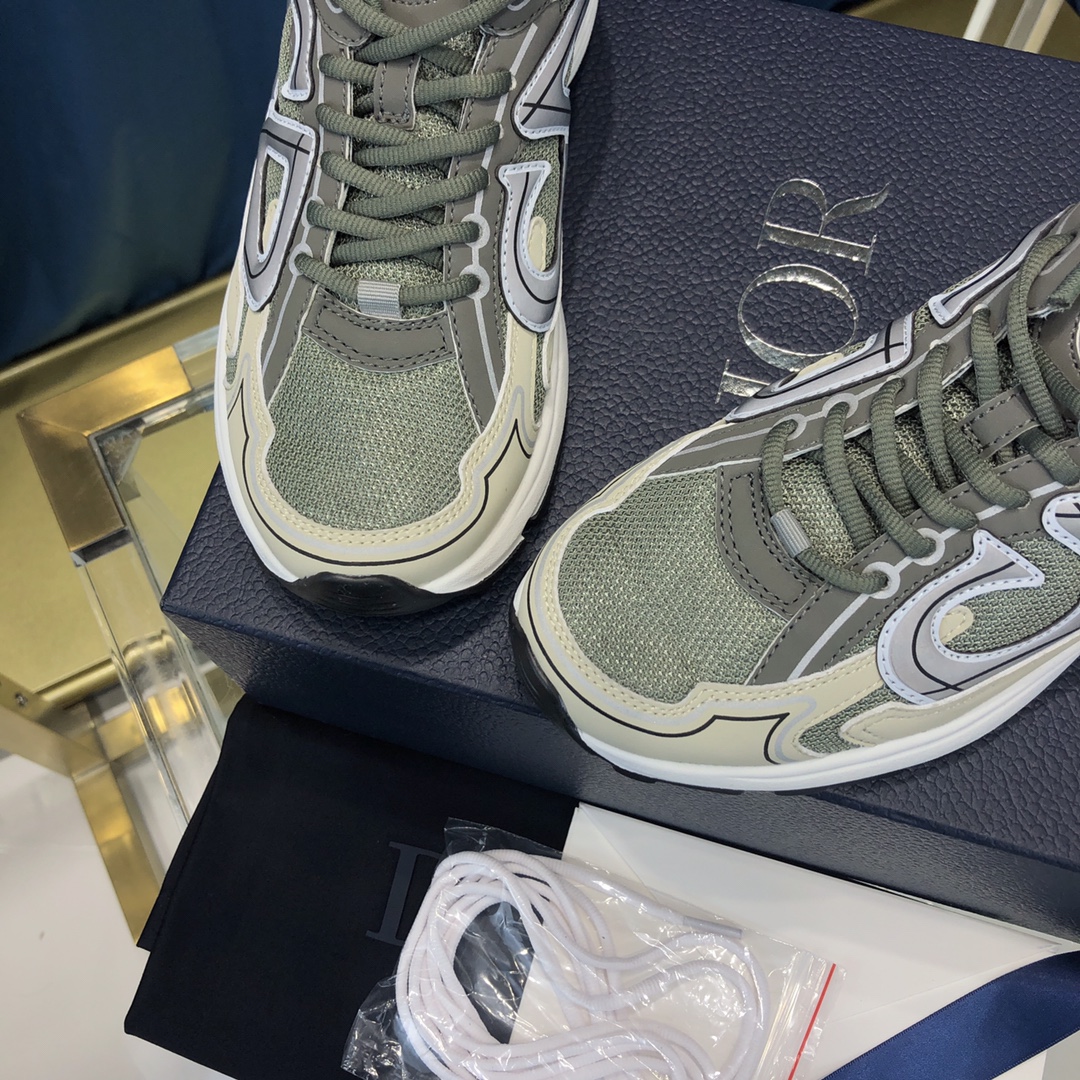 Dior B30 Sneaker Olivfarbenes Mesh und cremefarbener technischer Stoff - EUR FASHION