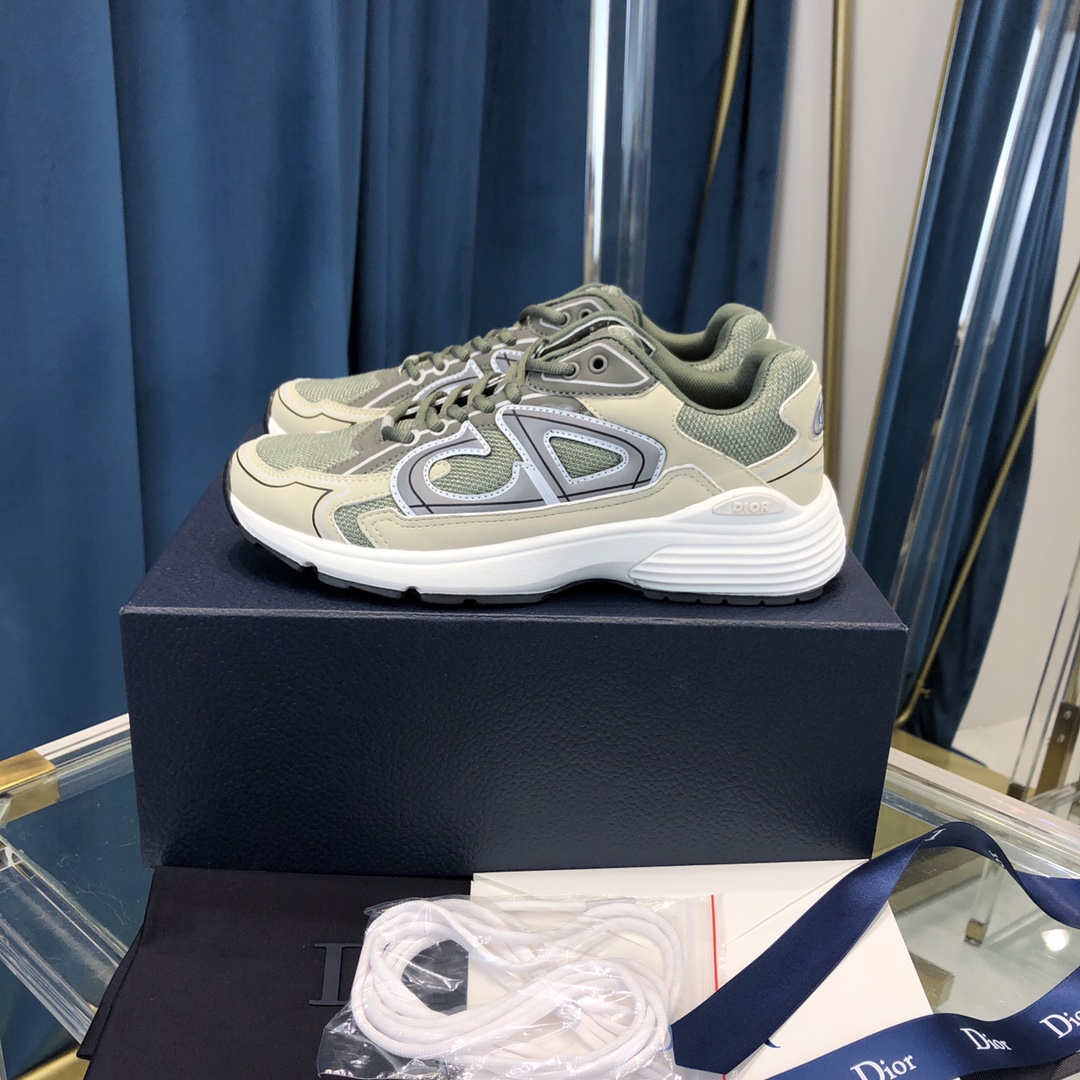 Dior B30 Sneaker Olivfarbenes Mesh und cremefarbener technischer Stoff - EUR FASHION