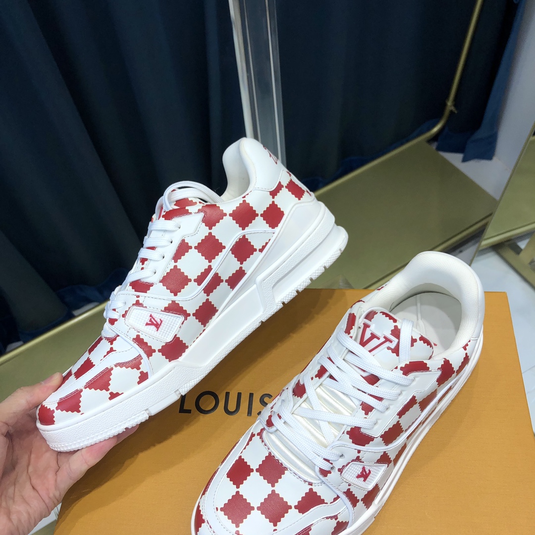 Louis Vuitton Trainer Sneaker Rot Weiß Damier - EUR FASHION