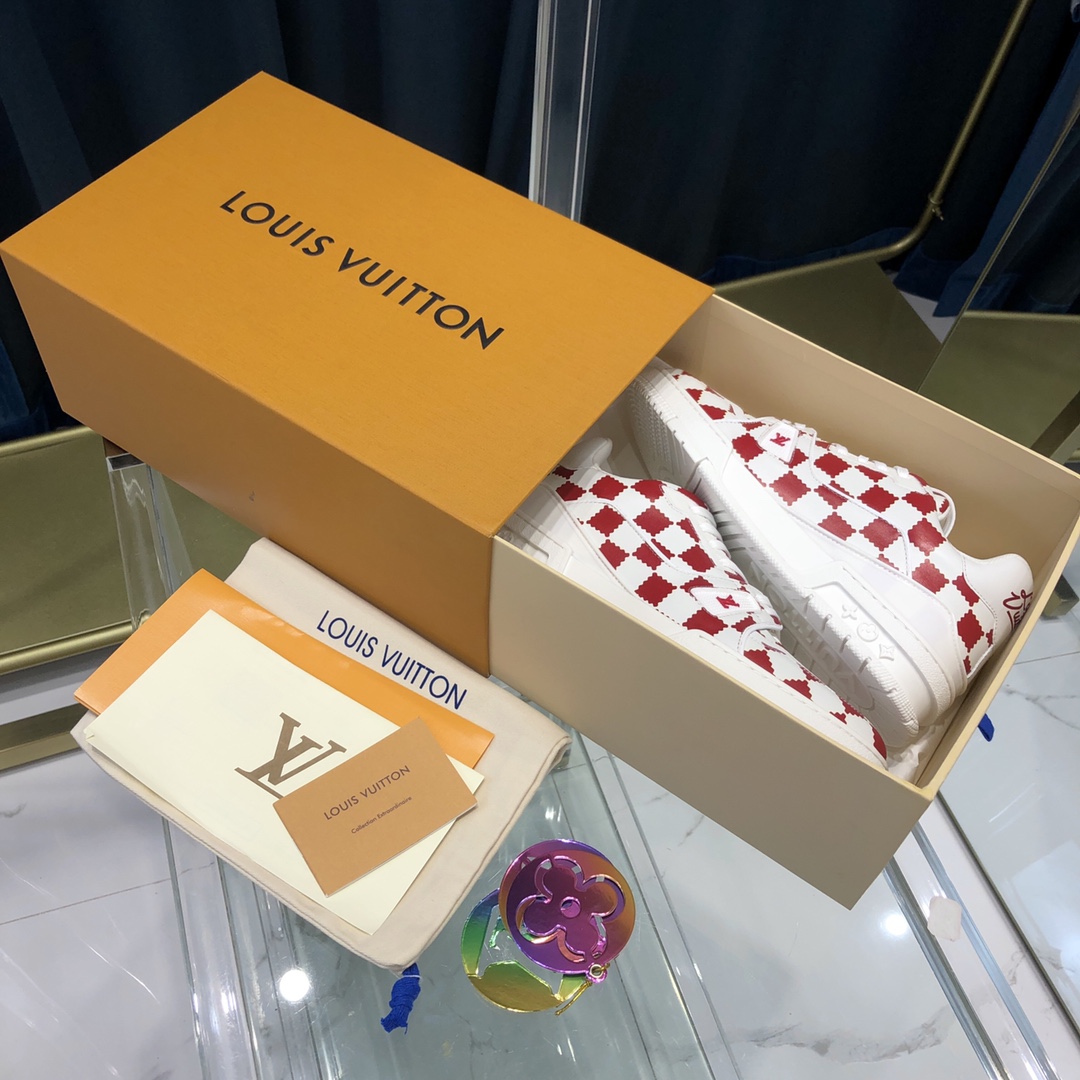 Louis Vuitton Trainer Sneaker Rot Weiß Damier - EUR FASHION