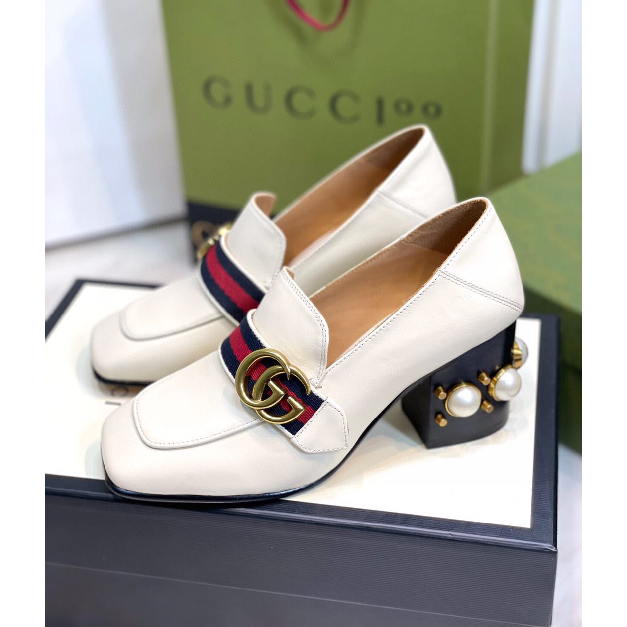 Weiße Gucci-Perlen-Matchmake-Pumps - EUR FASHION