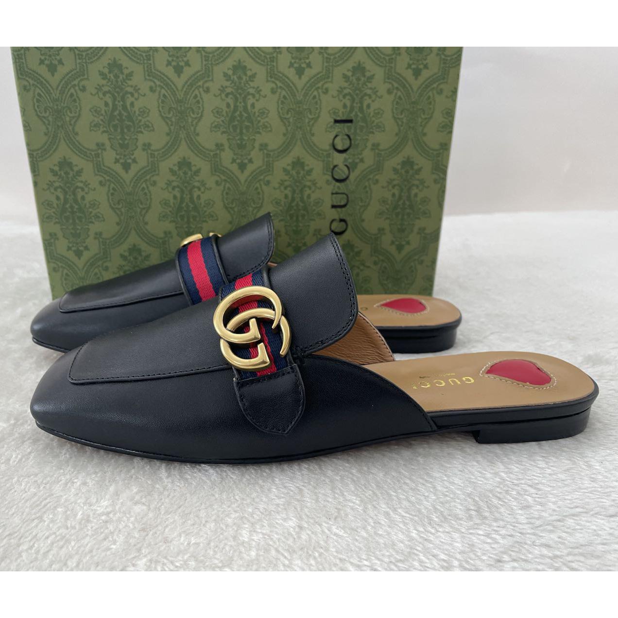 Gucci Princetown Leder-Slipper in Schwarz mit Doppel-G - EUR FASHION