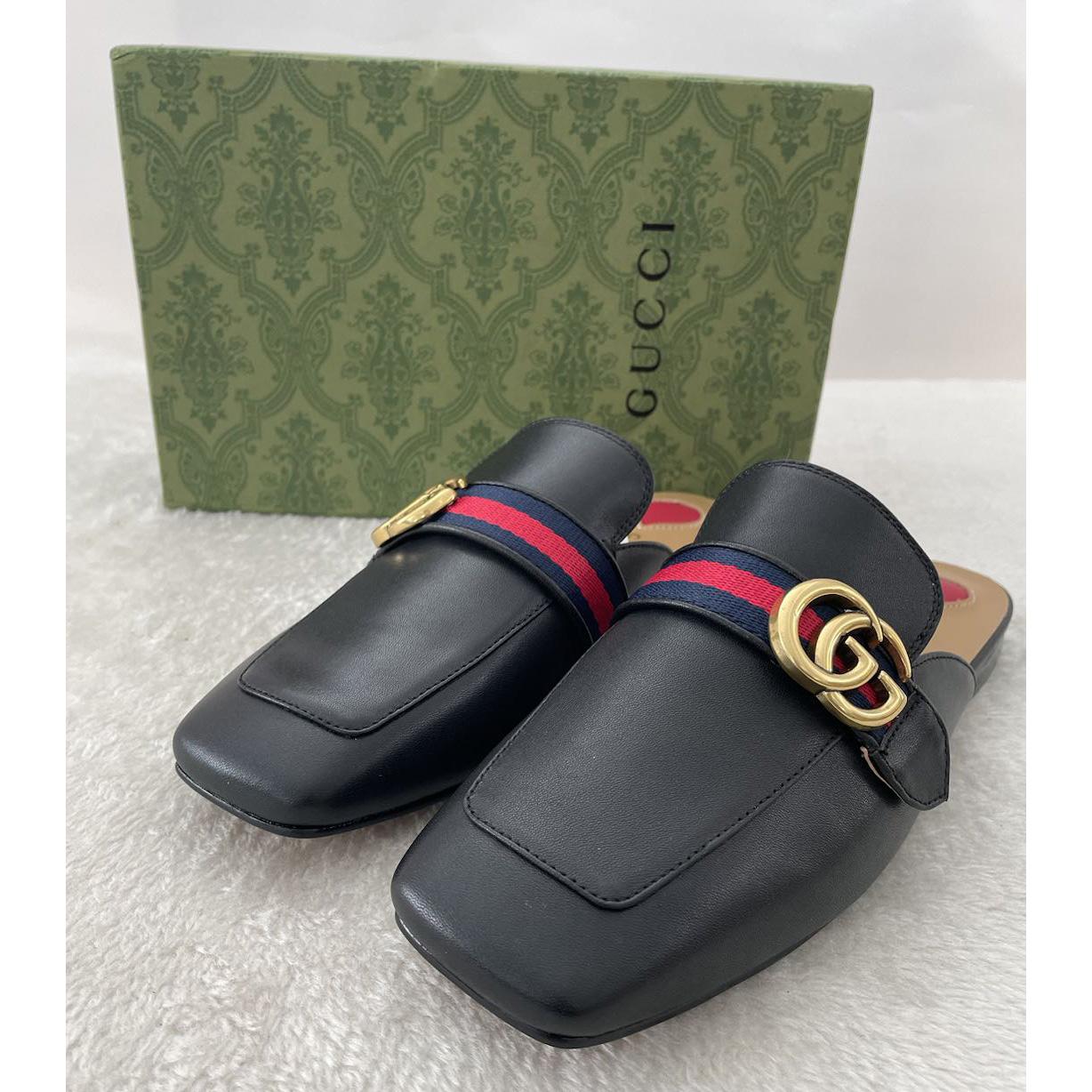 Gucci Princetown Leder-Slipper in Schwarz mit Doppel-G - EUR FASHION