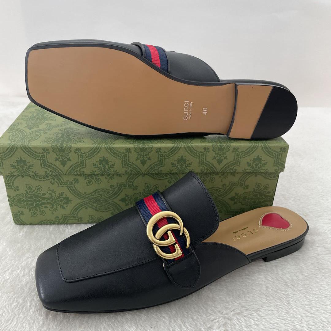 Gucci Princetown Leder-Slipper in Schwarz mit Doppel-G - EUR FASHION