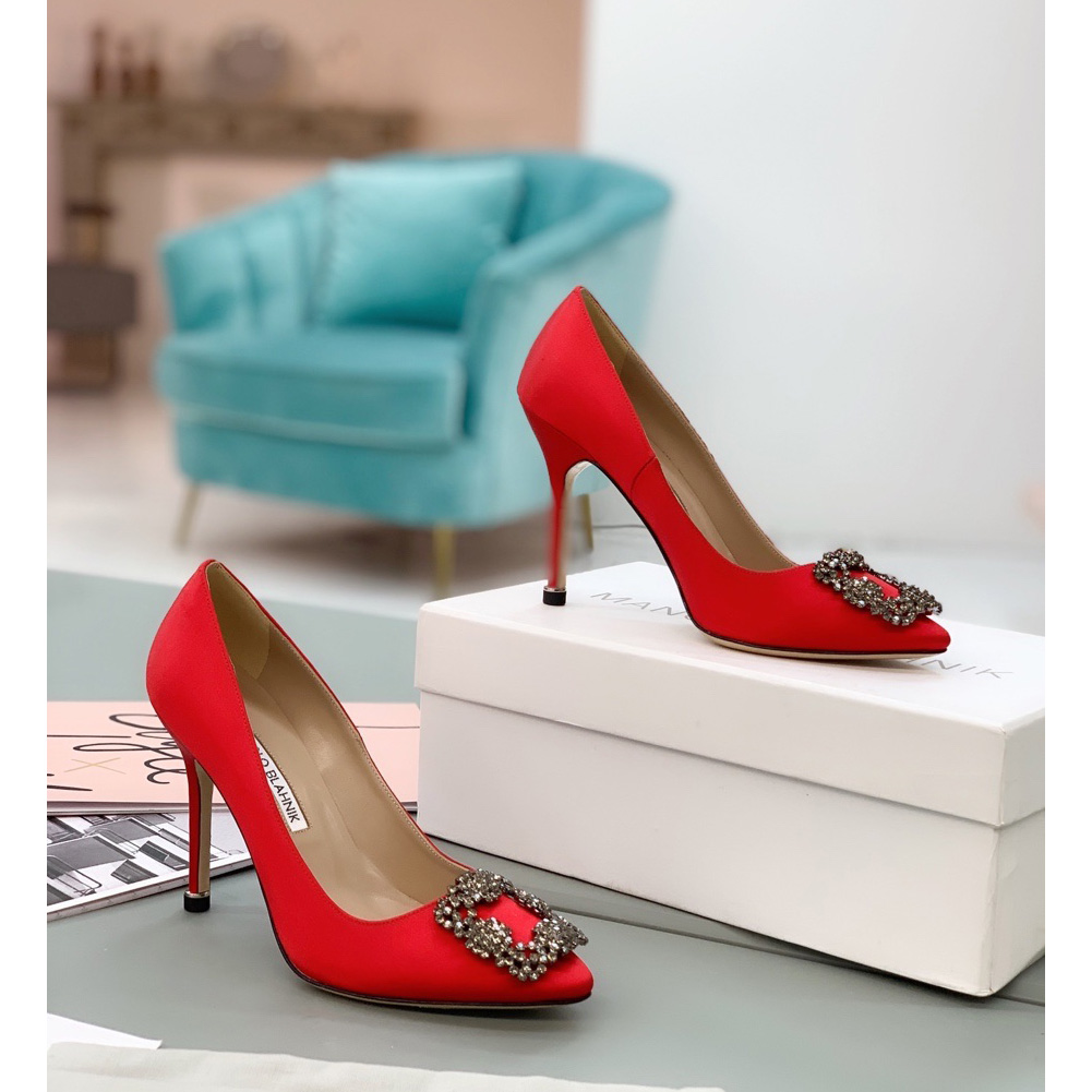 Manolo Blahnik Rote Hangisi-Pumps mit Schnalle - EUR FASHION