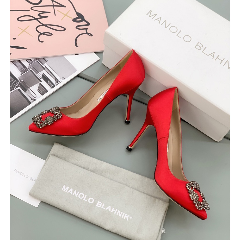 Manolo Blahnik Rote Hangisi-Pumps mit Schnalle - EUR FASHION