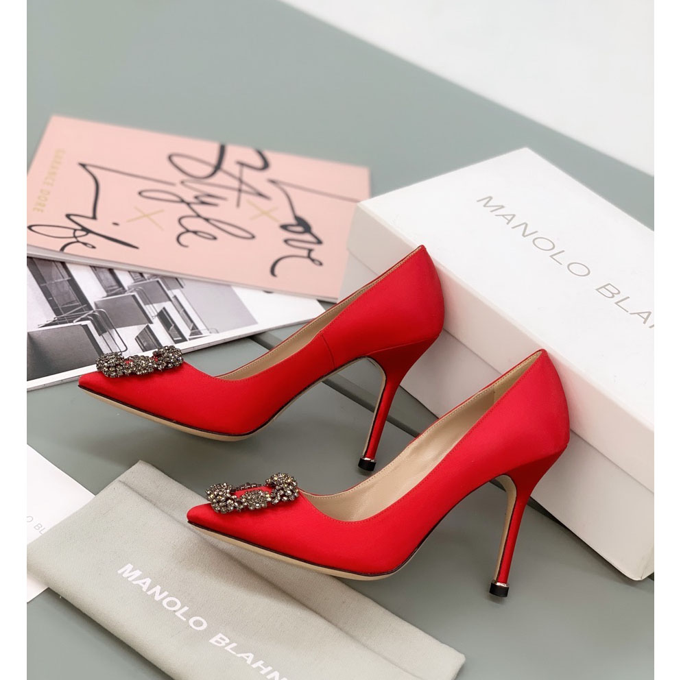 Manolo Blahnik Rote Hangisi-Pumps mit Schnalle - EUR FASHION