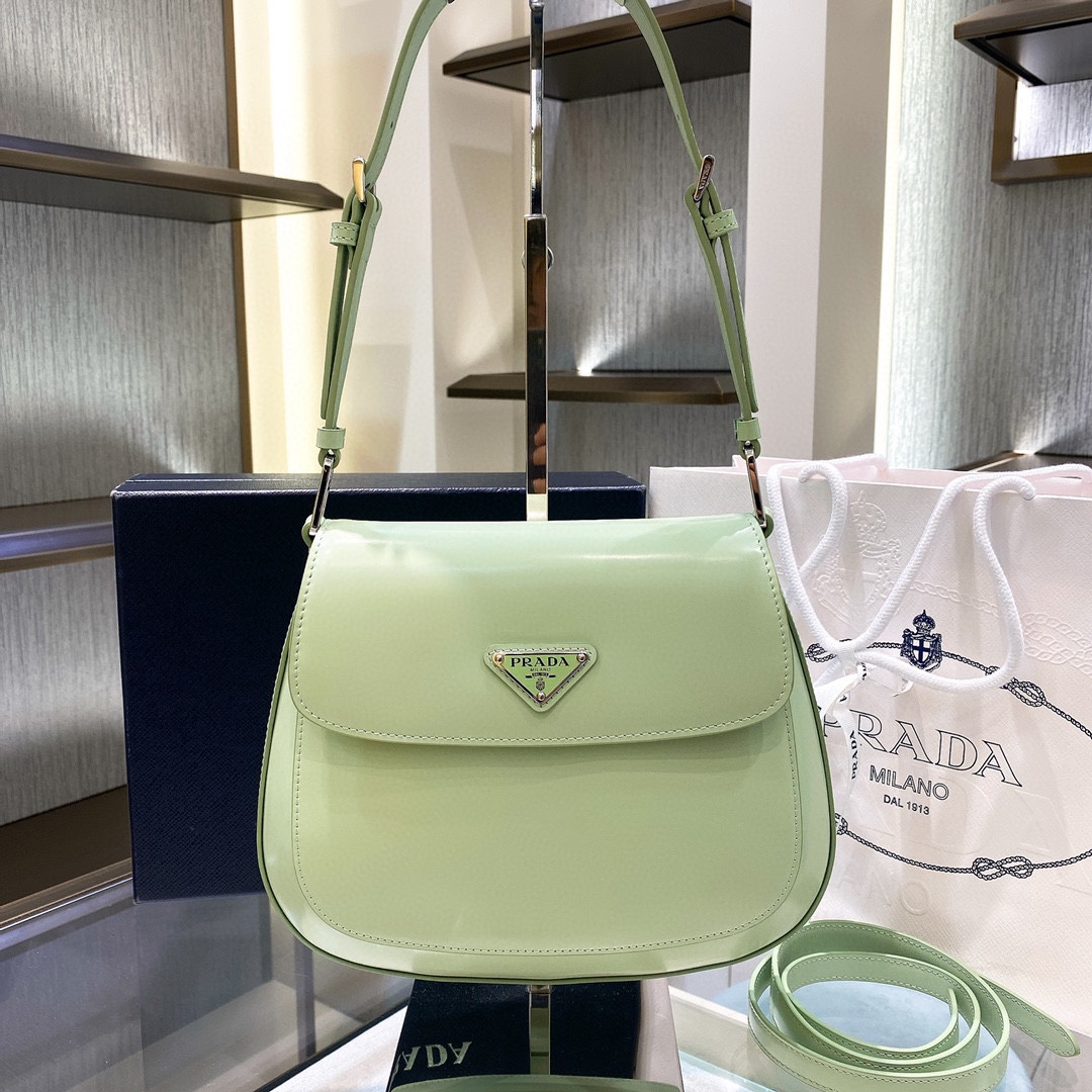 Prada Cleo Umhängetasche aus gebürstetem Leder in Grün (24-19-6 cm) 1BD303 - EUR FASHION