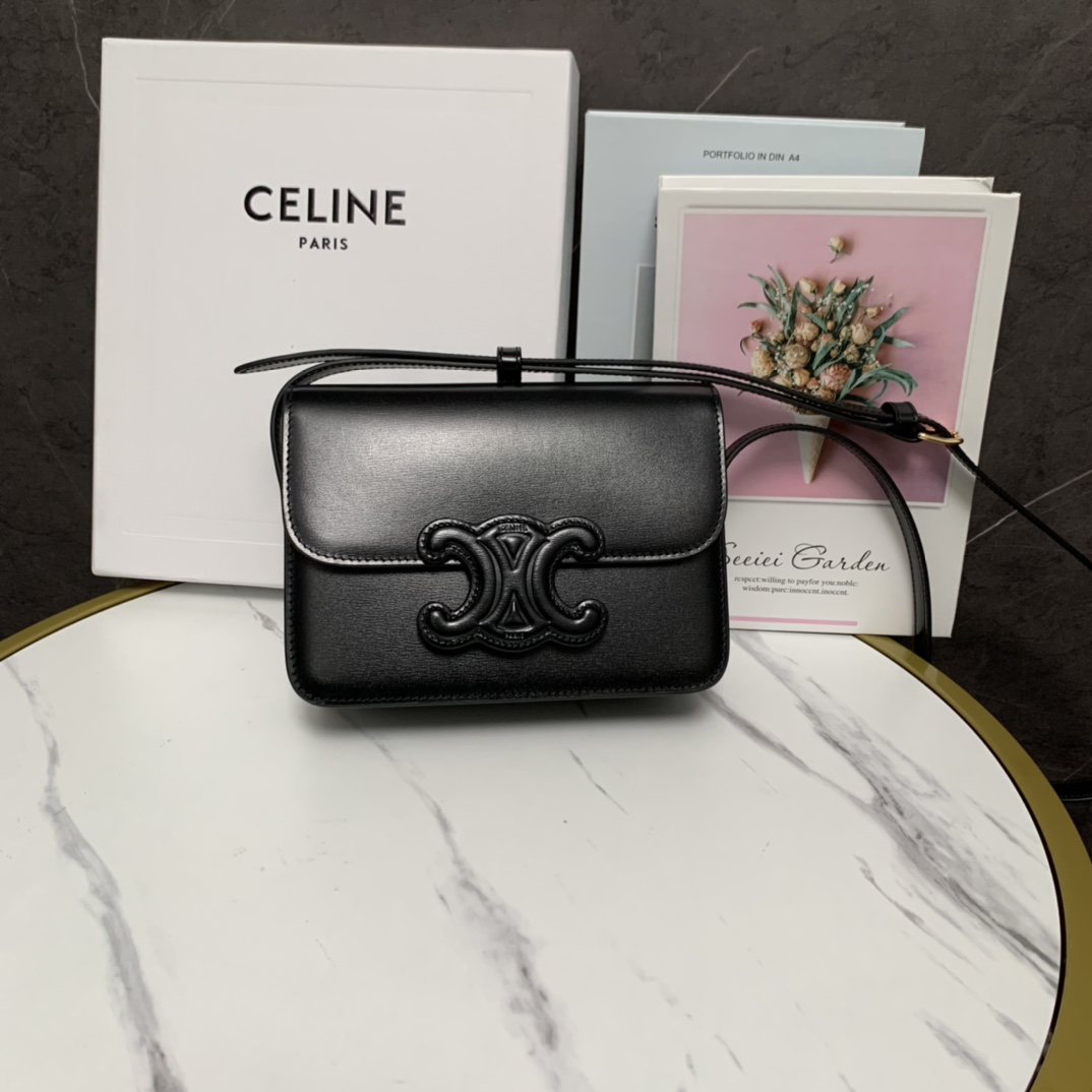 Celine Teen Bag Cuir Triomphe aus glänzendem Kalbsleder Schwarz (18,5-14-8 cm) - EUR FASHION