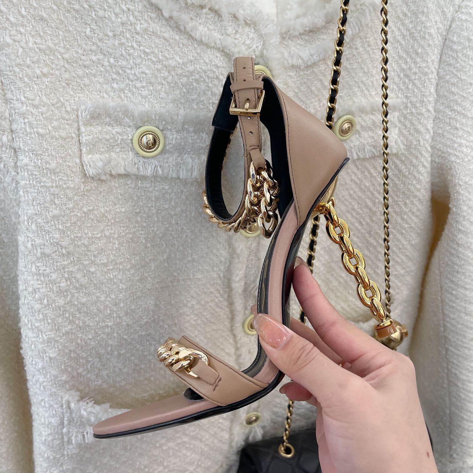 Tom Ford Ledersandalen mit Kettenbesatz und einer Absatzhöhe von 10,5 cm - EUR FASHION