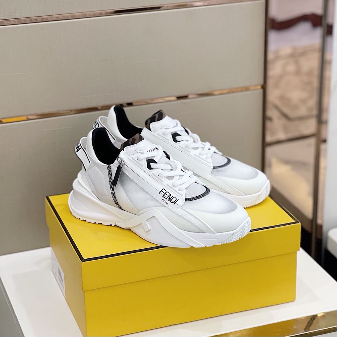 Fendi Flow weiße Low-Top-Sneaker aus Nylon und Wildleder - EUR FASHION