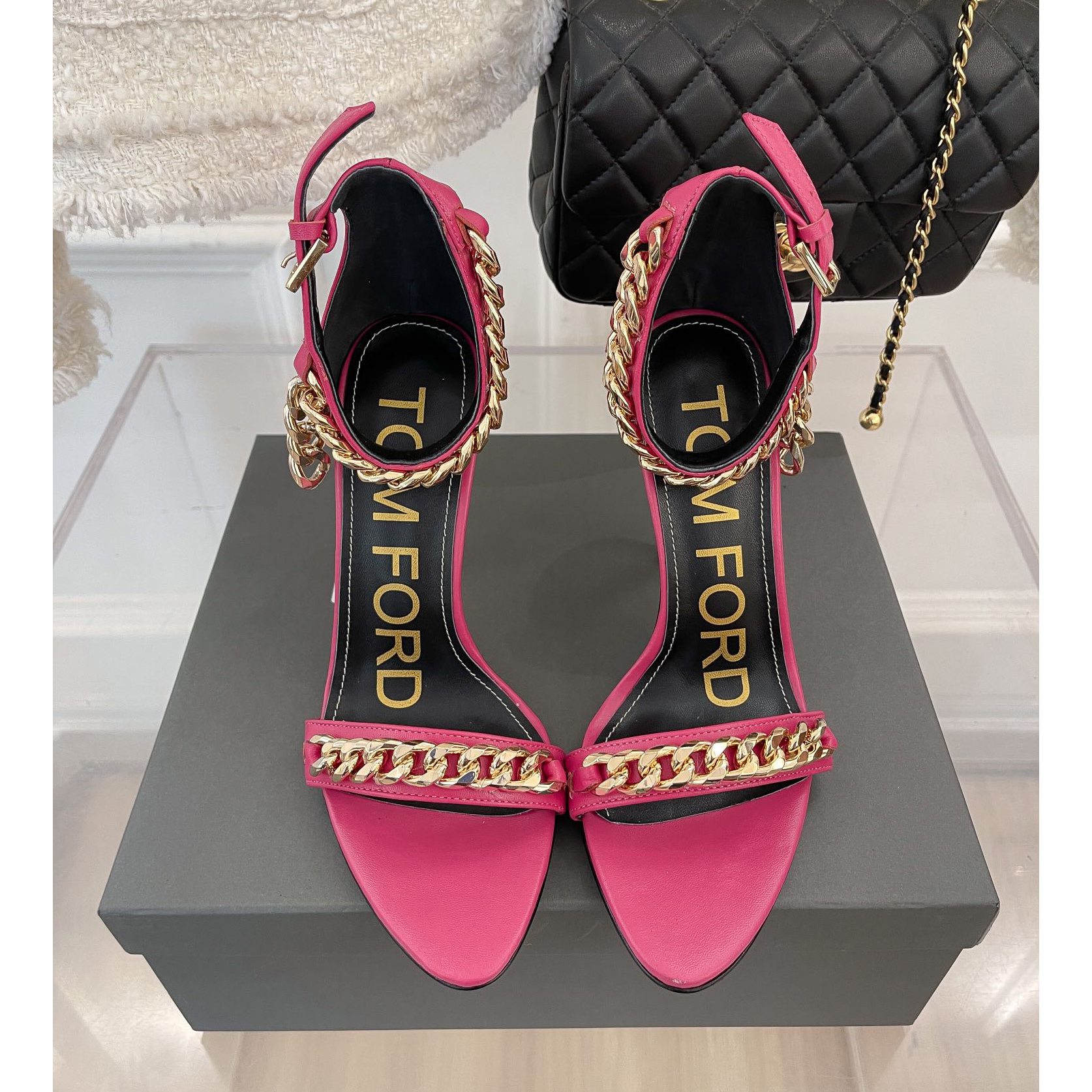Tom Ford Ledersandalen mit Kettenbesatz und einer Absatzhöhe von 10,5 cm - EUR FASHION