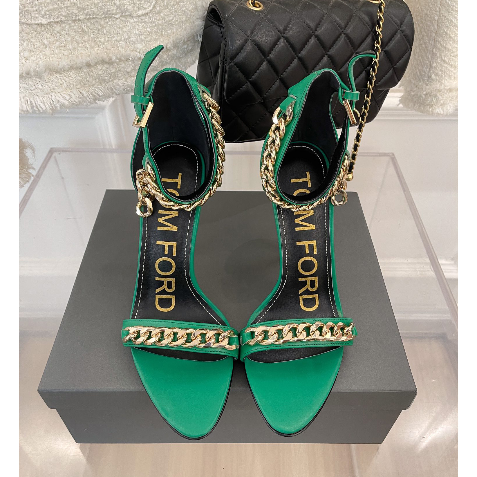 Tom Ford Ledersandalen mit Kettenbesatz und einer Absatzhöhe von 10,5 cm - EUR FASHION