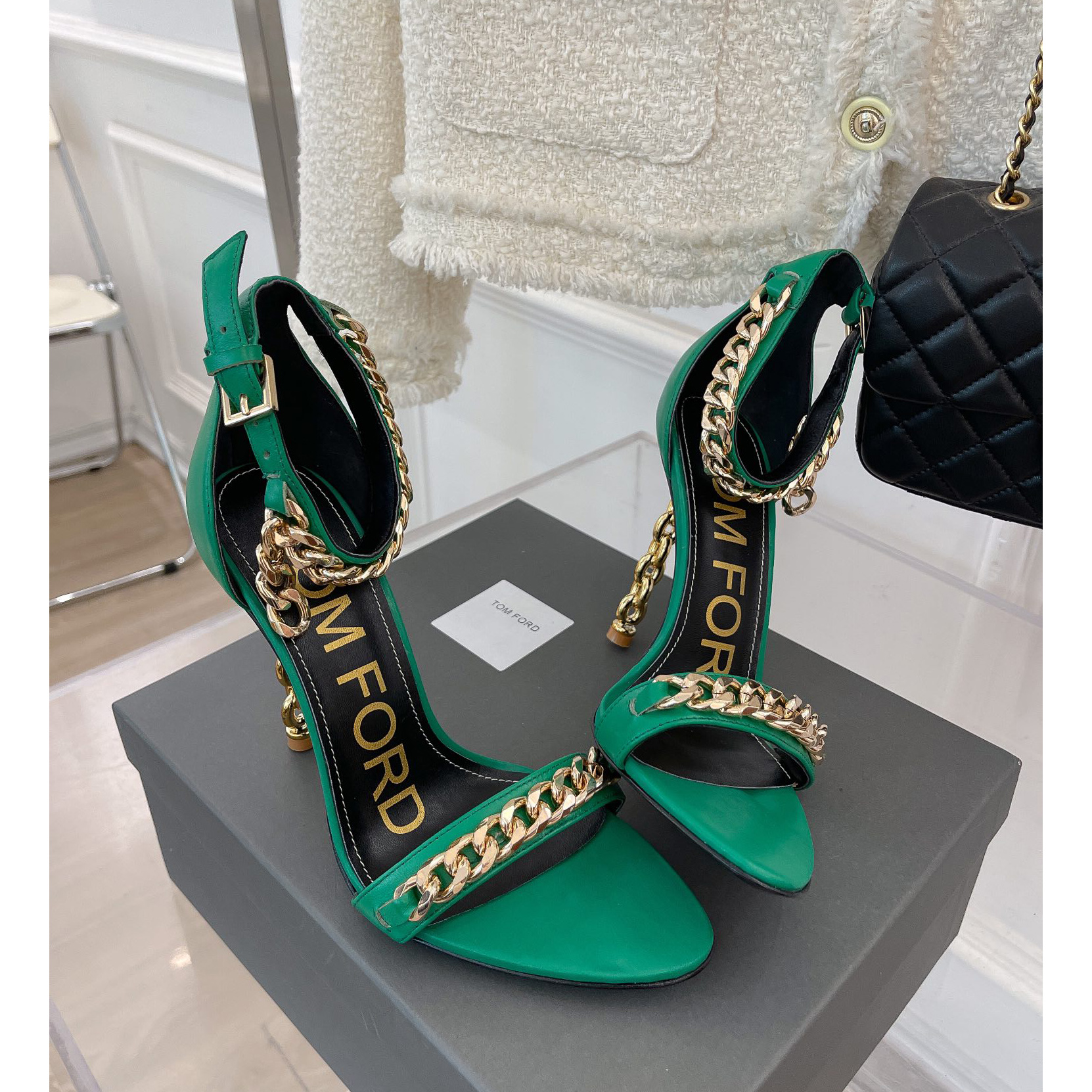 Tom Ford Ledersandalen mit Kettenbesatz und einer Absatzhöhe von 10,5 cm - EUR FASHION