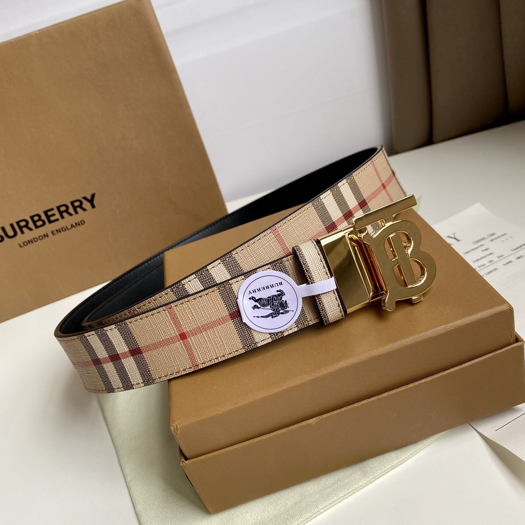 Burberry TB Monogram Vintage Check Gürtel – 35 mm - EUR FASHION