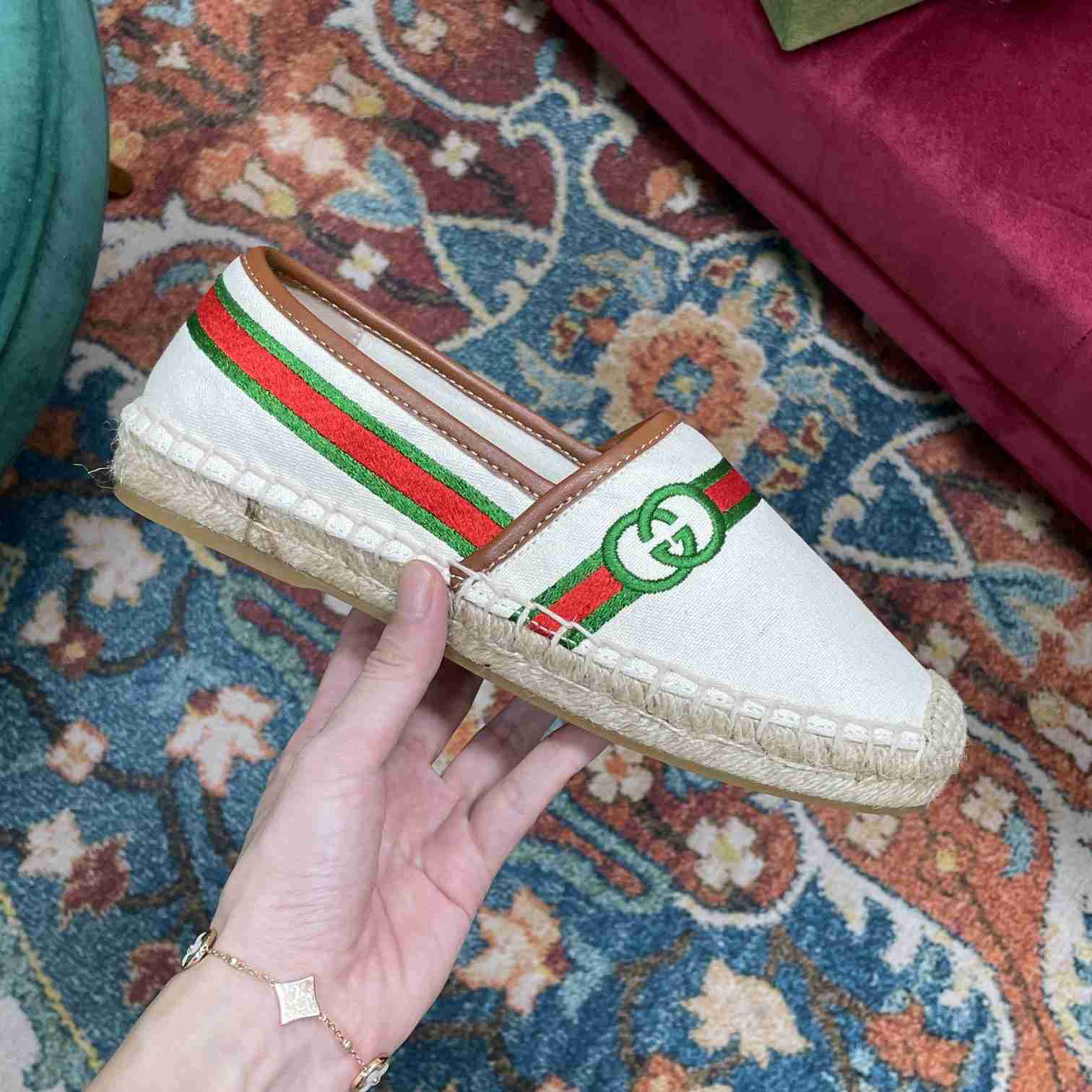 Gucci bestickte Canvas- und Leder-Espadrille - EUR FASHION