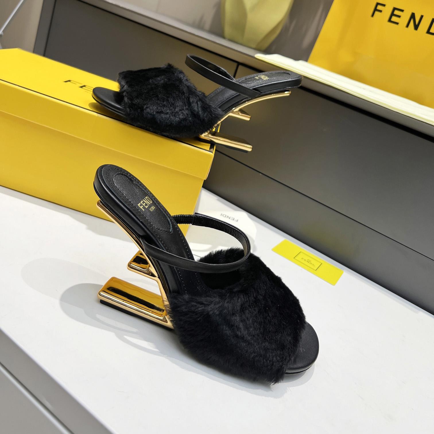 Fendi First Schwarze Nerz-Sandalen mit mittlerem Absatz - EUR FASHION