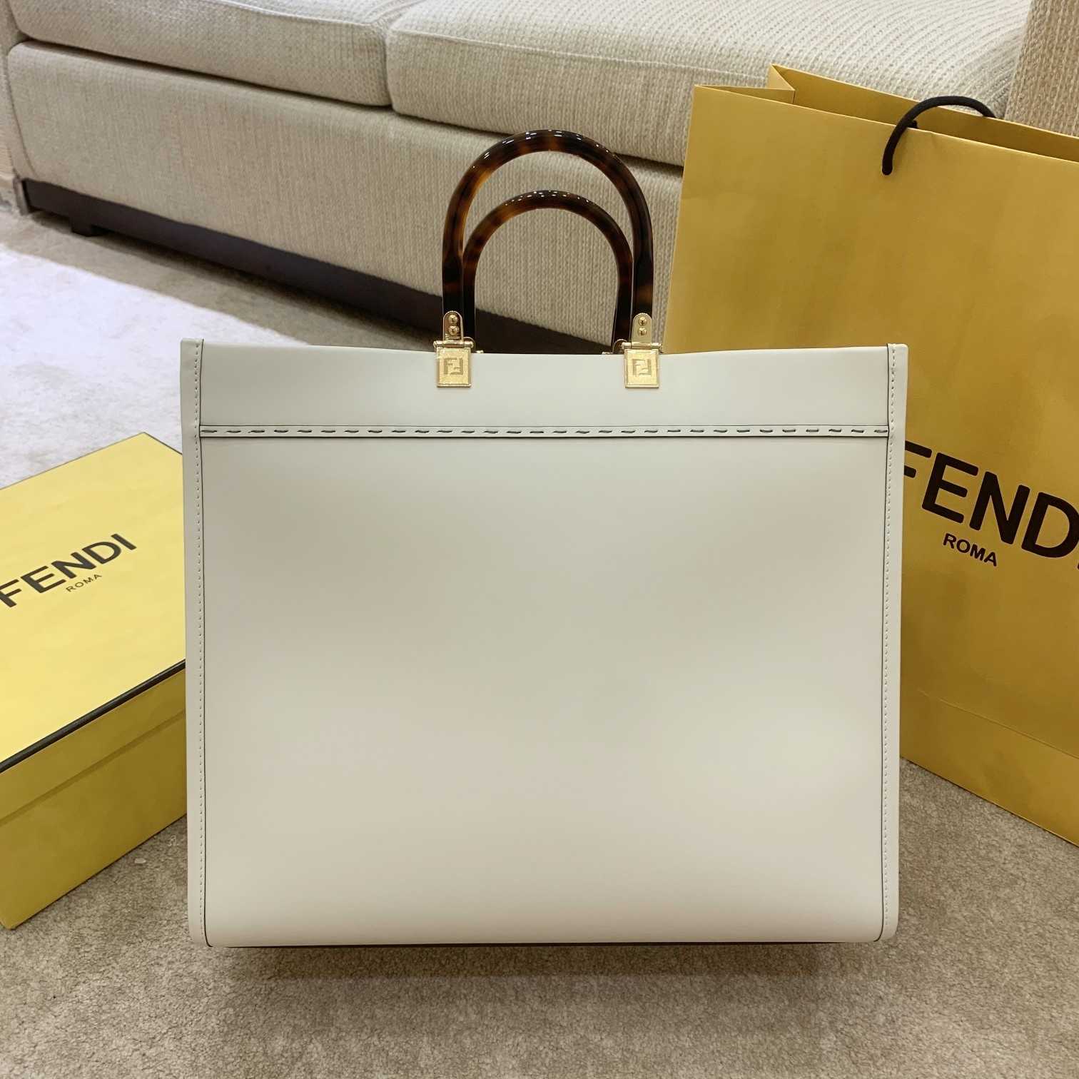 Fendi Sunshine Großer weißer Leder-Shopper (40-35-21 cm) - EUR FASHION