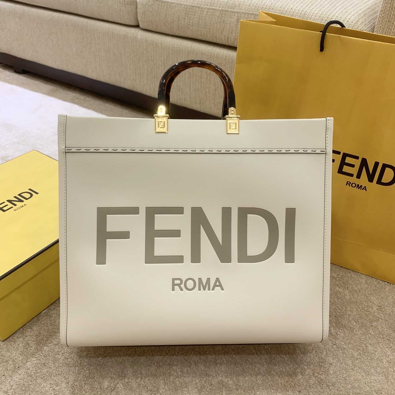 Fendi Sunshine Großer weißer Leder-Shopper (40-35-21 cm) - EUR FASHION