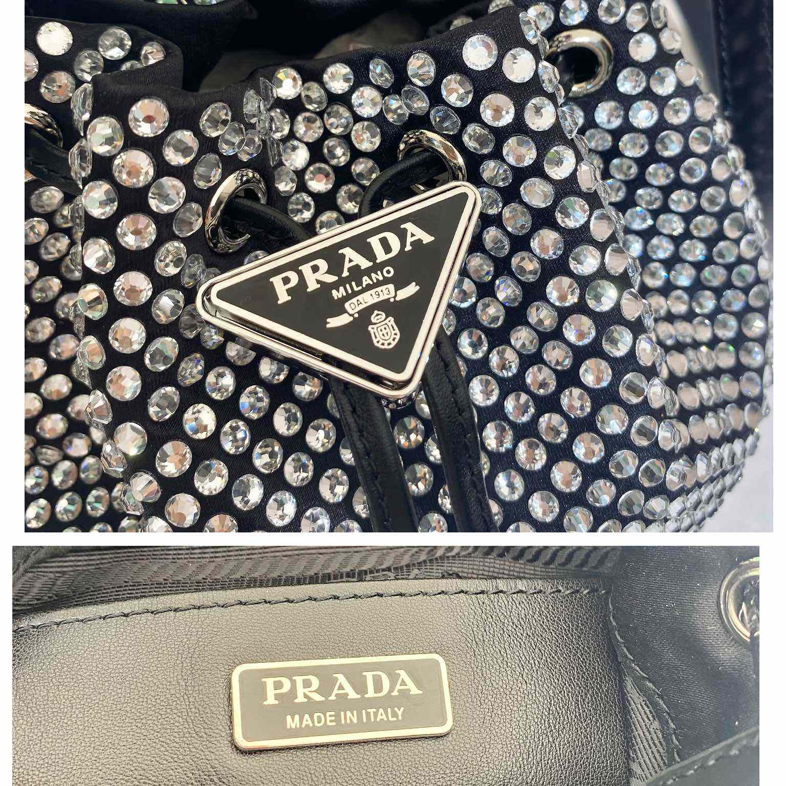 Prada Mini-Tasche aus Satin mit Kristallen (16–21–10 cm) - EUR FASHION