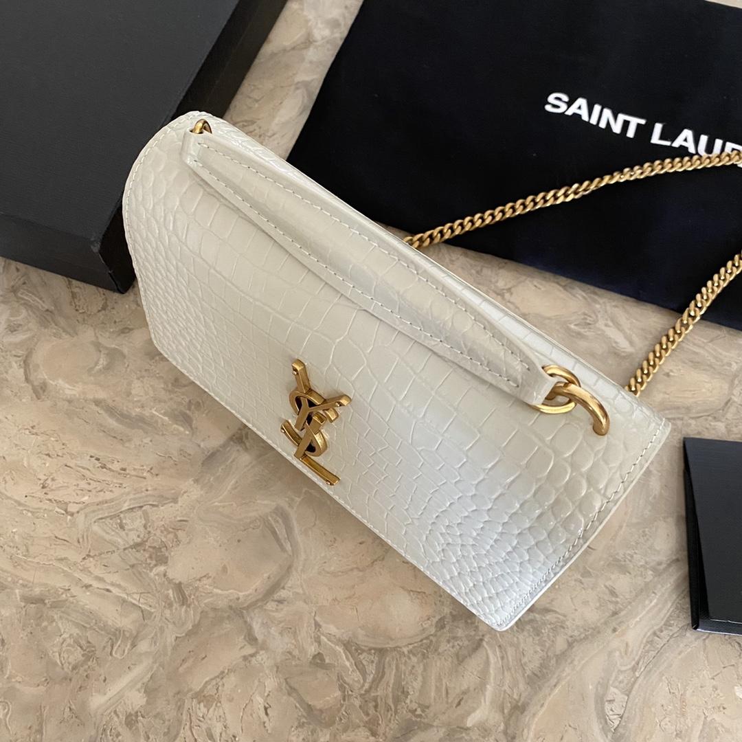 Saint Laurent Sunset Chain-Geldbörse aus glänzendem Leder mit Krokodilprägung - EUR FASHION