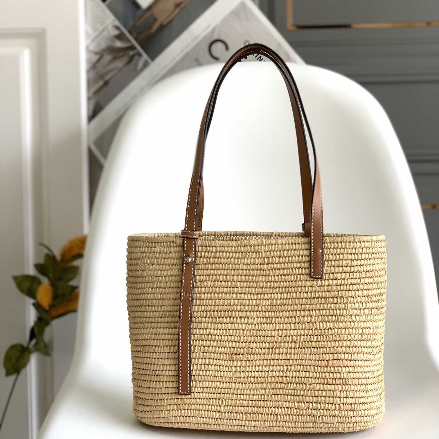 Loewe Kleine quadratische Korbtasche aus Bast und Kalbsleder (30*21*11 cm) - EUR FASHION