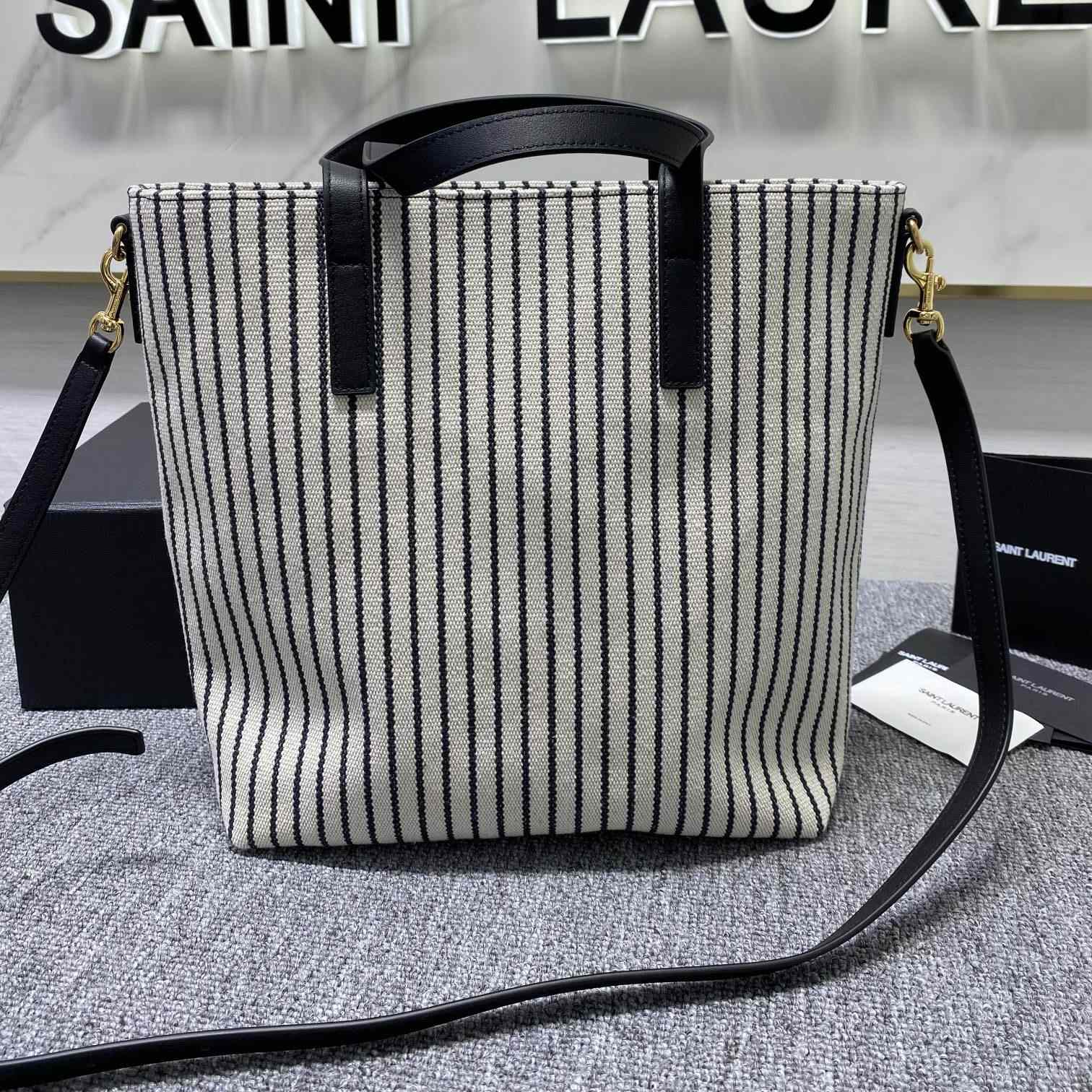 Saint Laurent Shopping Toy Gestreifte Canvas-Tragetasche (25 x 28 x 8 cm) - EUR FASHION