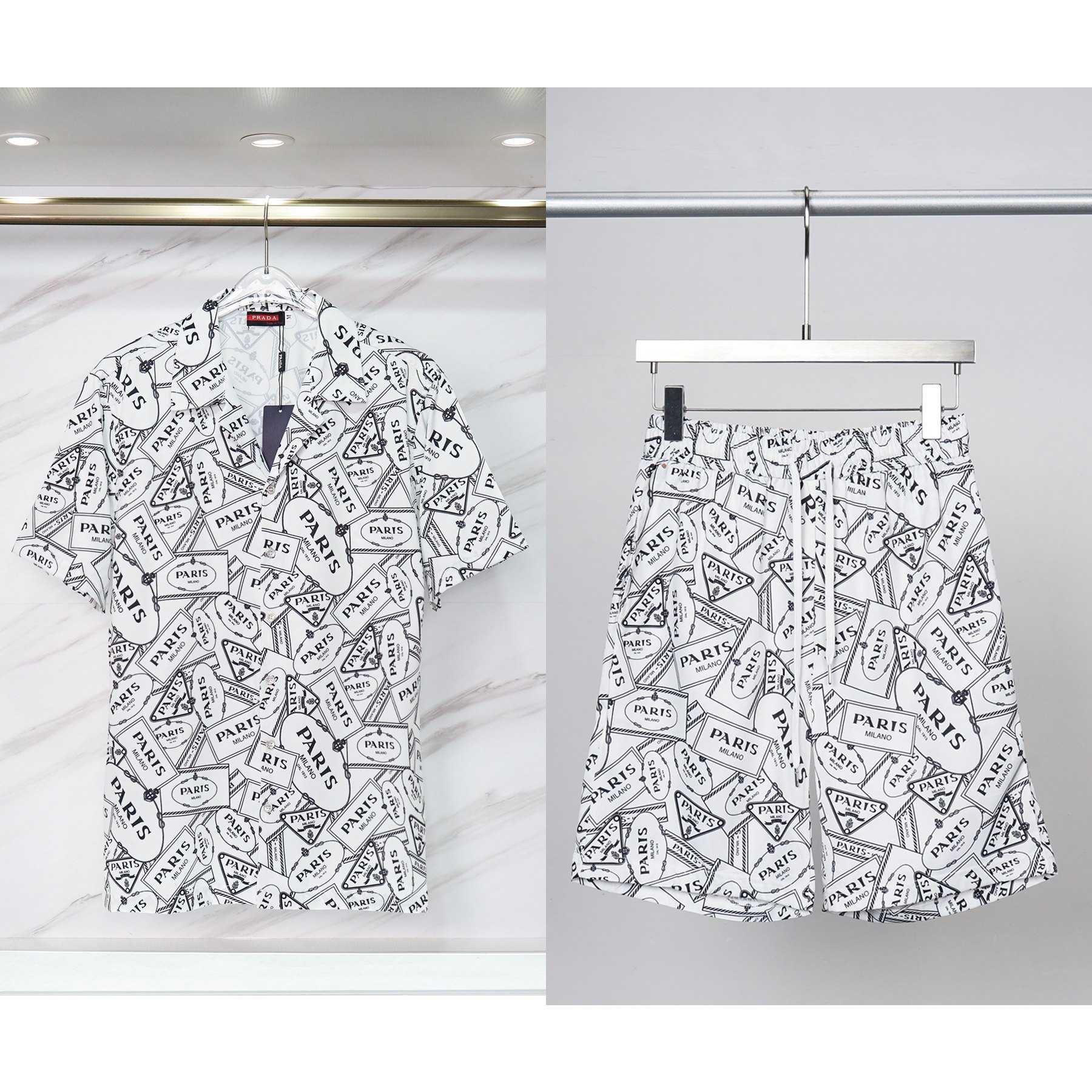 Kurzärmliges Hemd und Shorts mit Prada-Logo - EUR FASHION