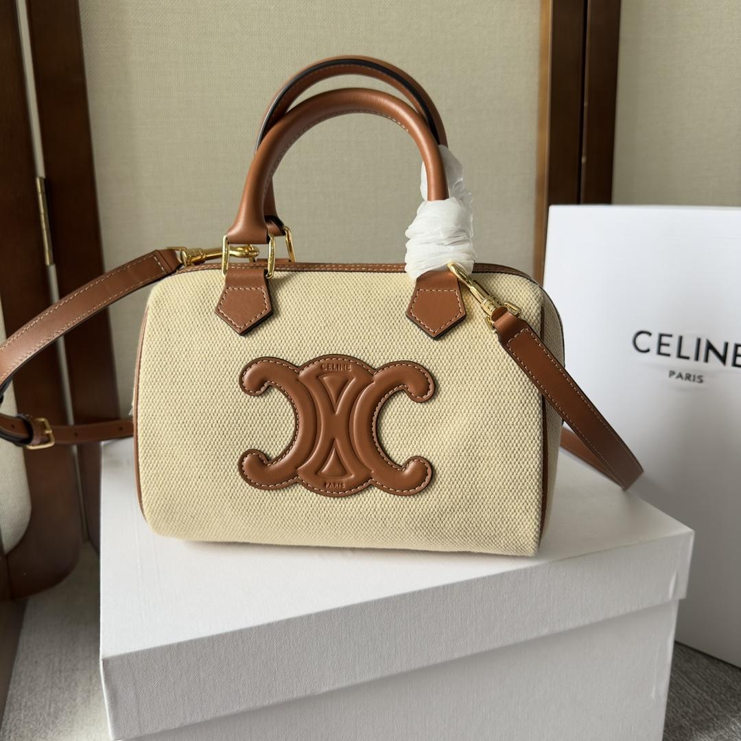 Celine Small Boston Cuir Triomphe aus Textil und Kalbsleder Natur/Hellbraun - EUR FASHION