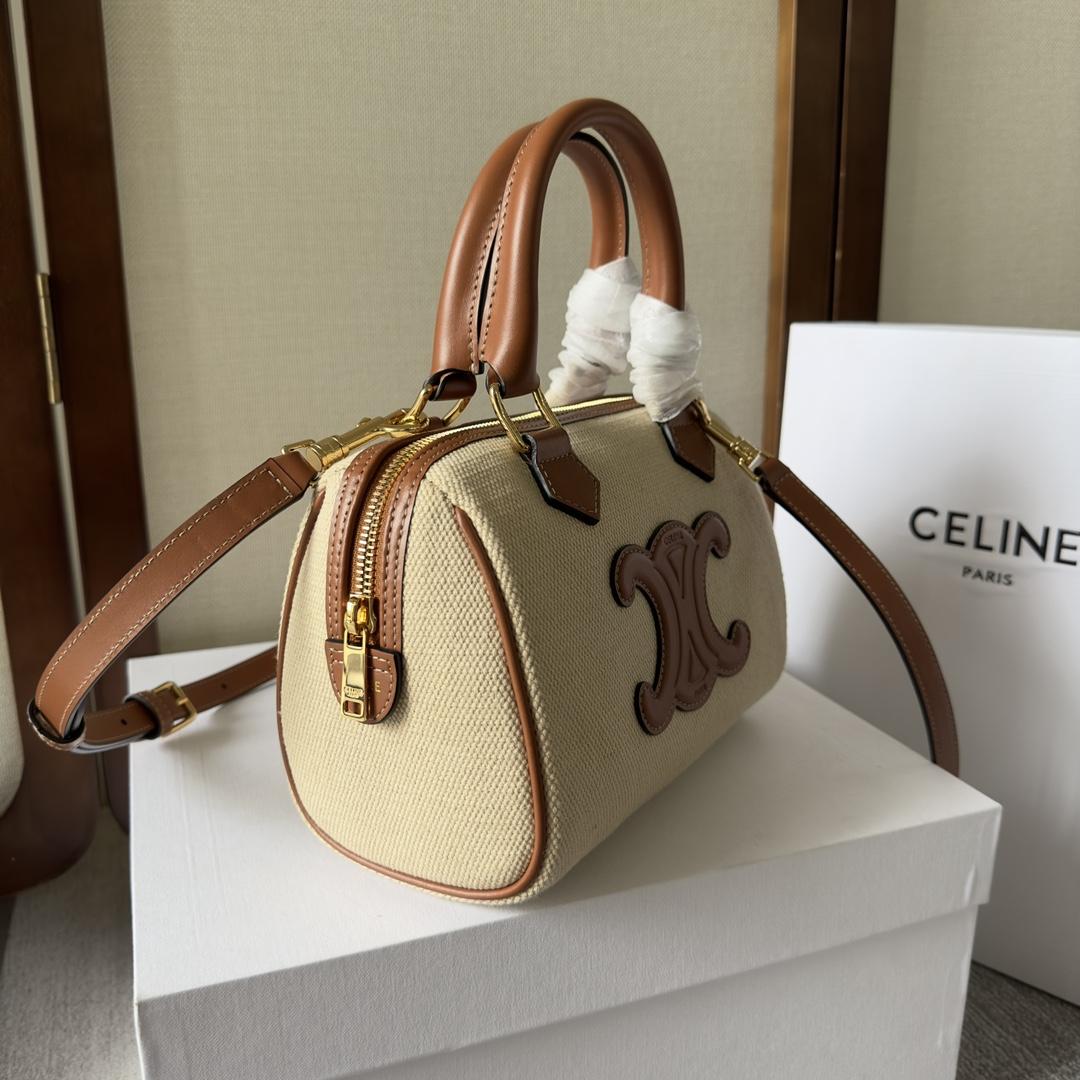 Celine Small Boston Cuir Triomphe aus Textil und Kalbsleder Natur/Hellbraun - EUR FASHION