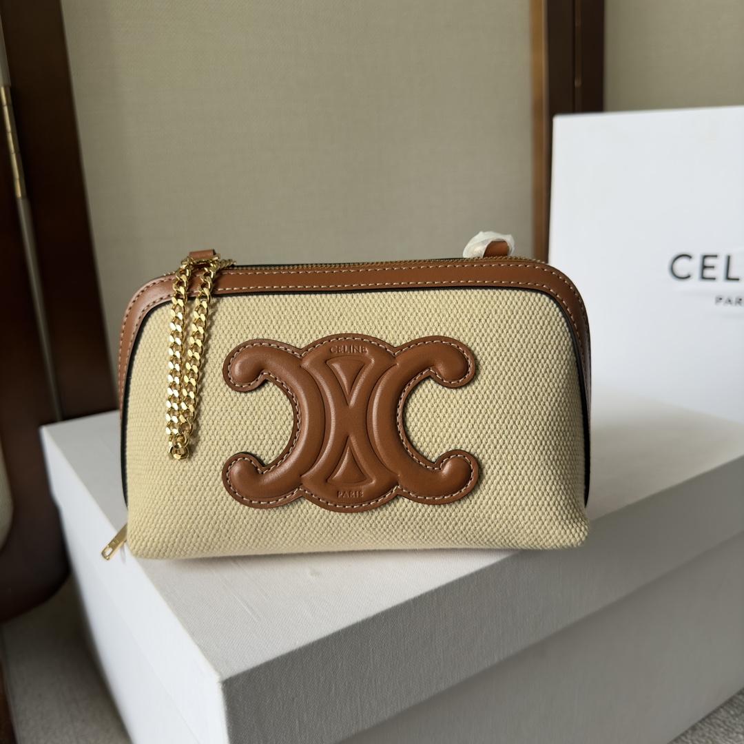 Celine Clutch an Kette Cuir Triomphe Natur / Hellbraun - EUR FASHION