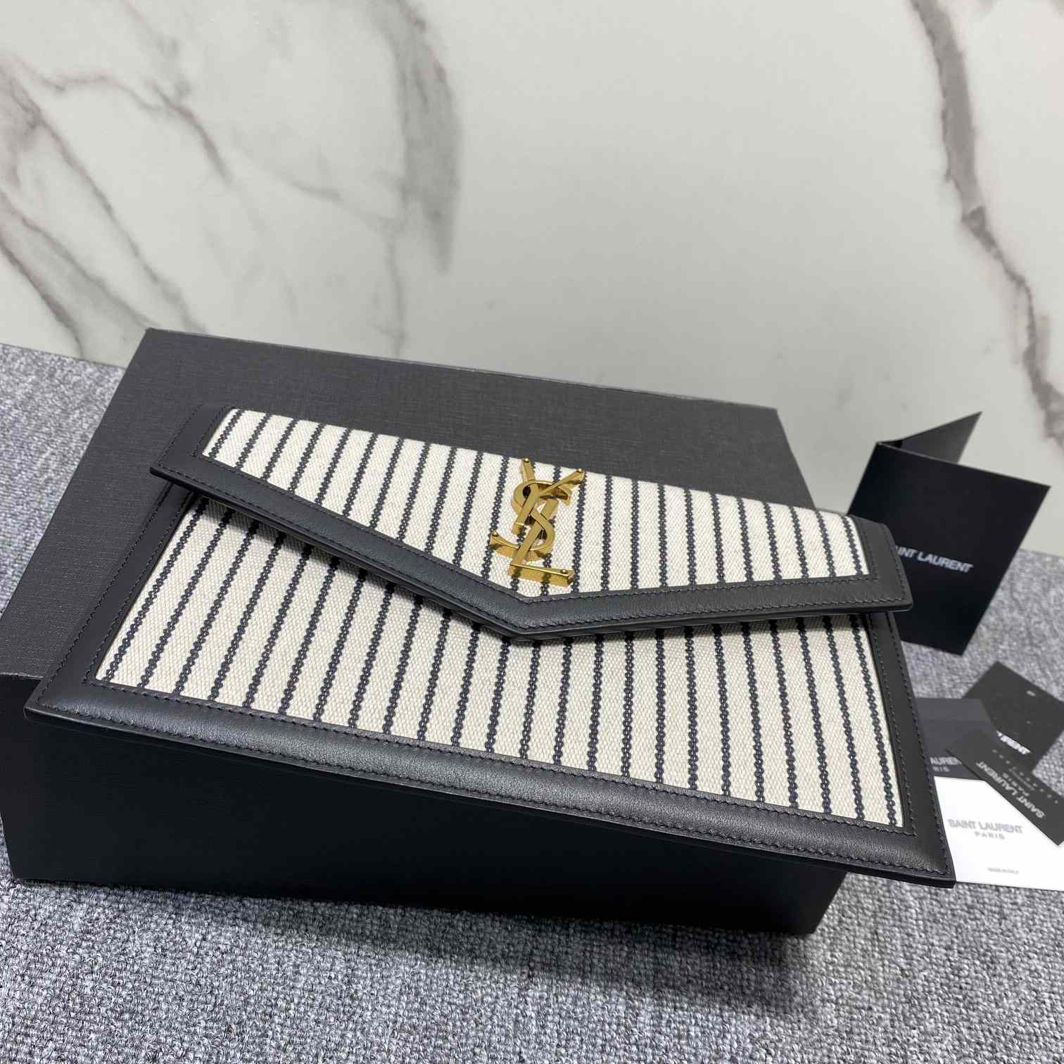 Saint Laurent Uptown gestreifte Clutch mit Umschlag (27 x 16 x 2 cm) - EUR FASHION